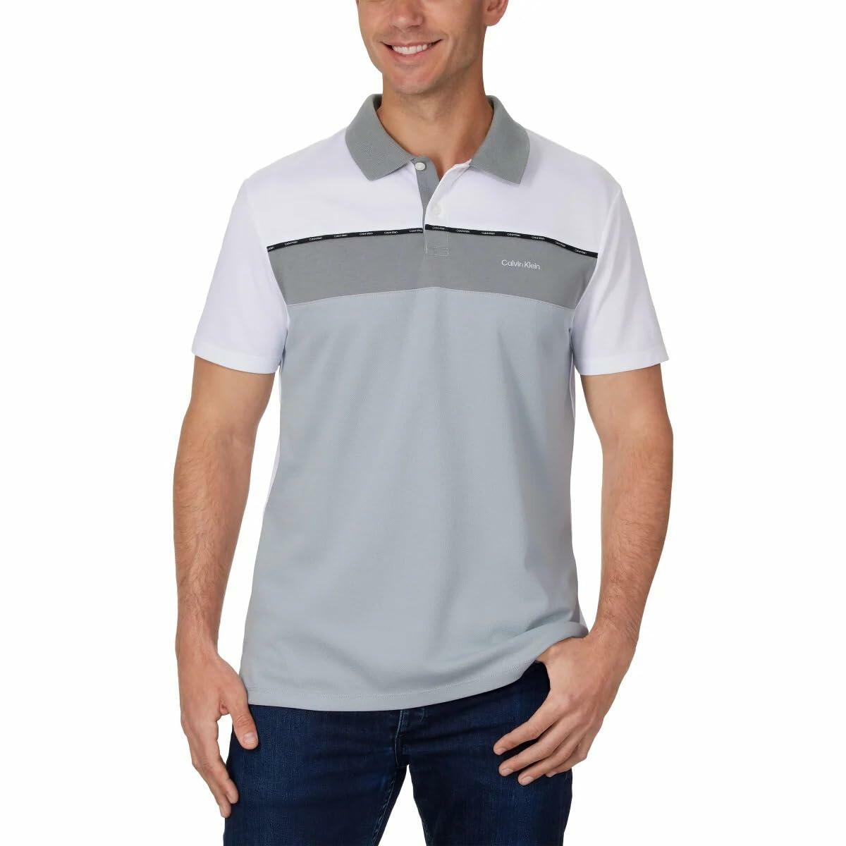 Calvin Klein Men’s Classic Fit Polo 2-Button Placket (Gray, Small)