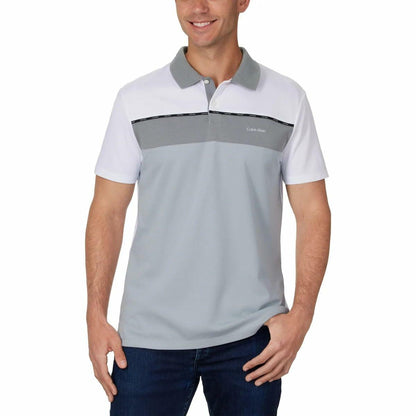 Calvin Klein Men’s Classic Fit Polo 2-Button Placket (Gray, Large)
