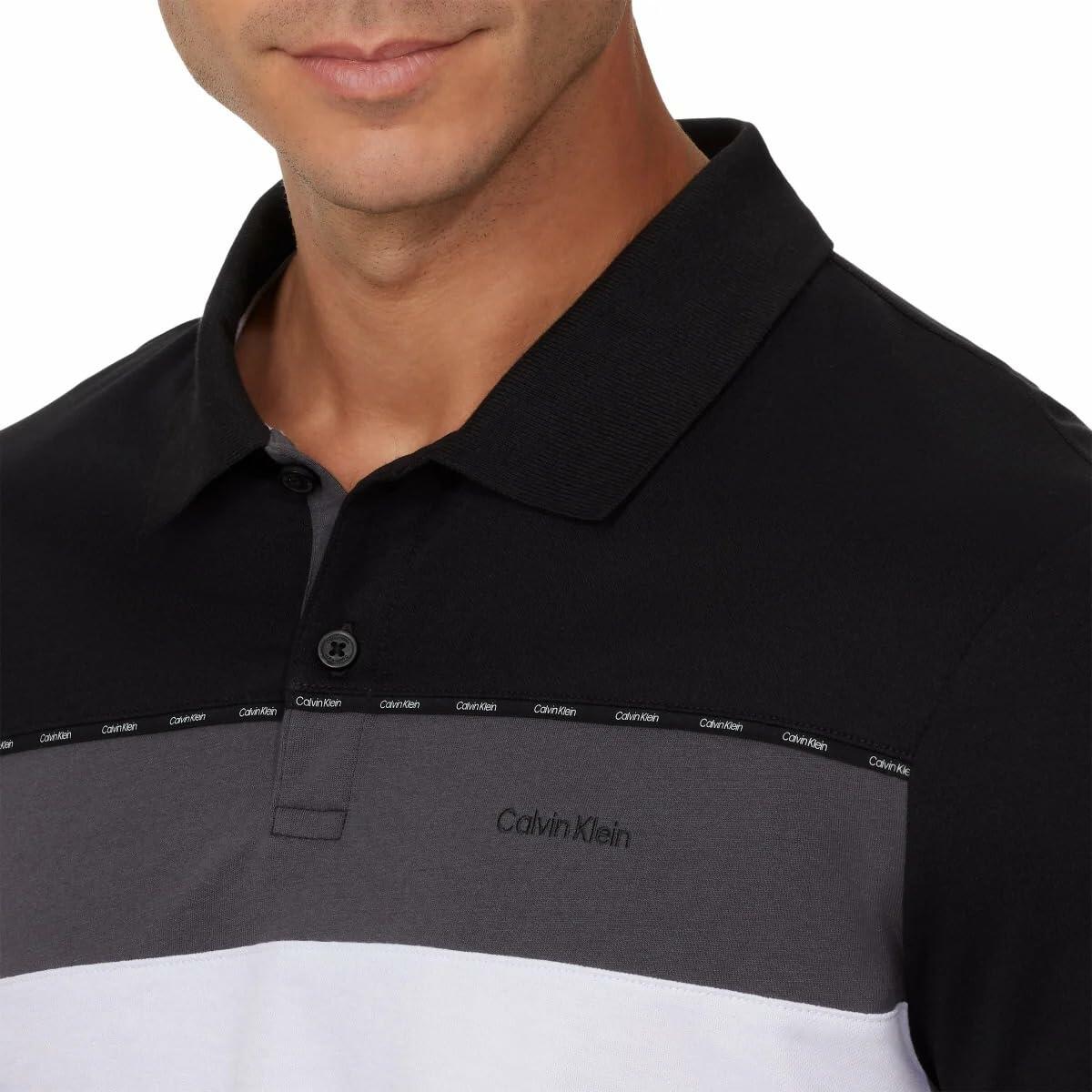 Calvin Klein Men’s Classic Fit Polo 2-Button Placket (White, Medium)