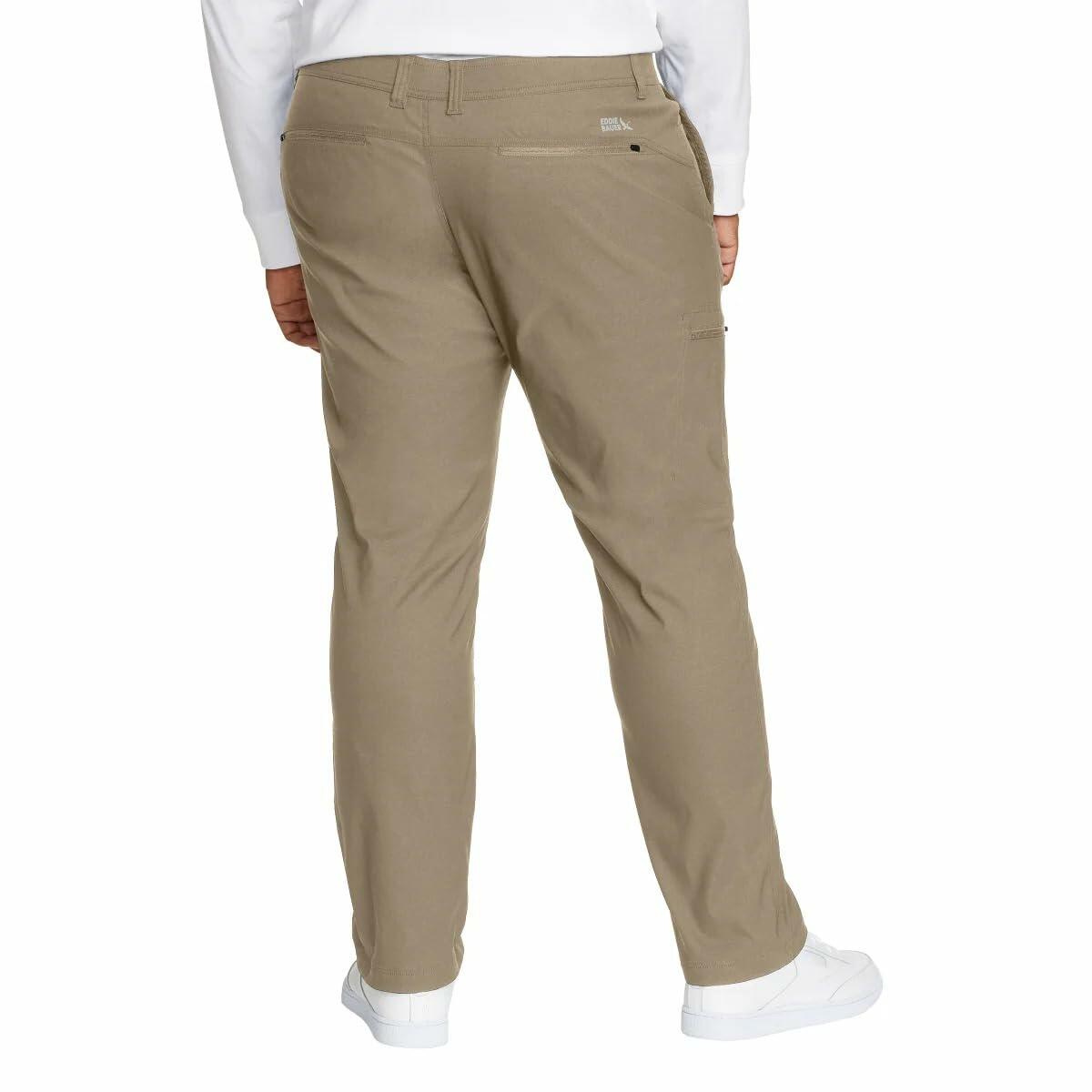 Eddie Bauer Men’s Fleece Lined Pants – Water Resistant, Lightweight Stretch Fabric, Zipper Pockets (Tan, 38Wx30L)