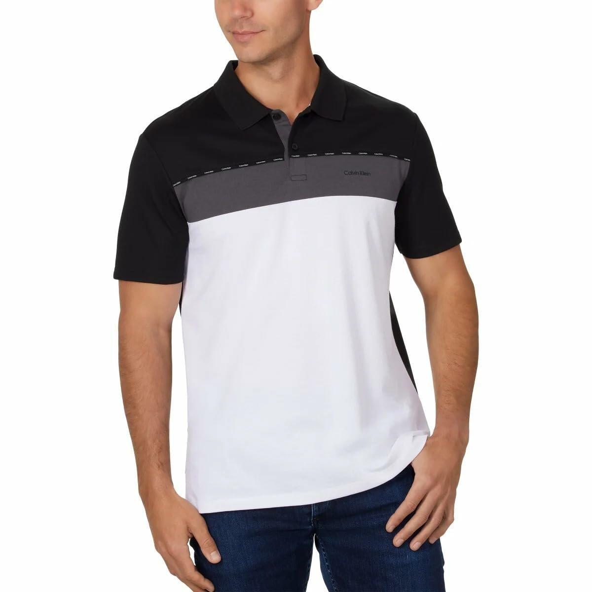 Calvin Klein Men’s Classic Fit Polo 2-Button Placket (White, Medium)