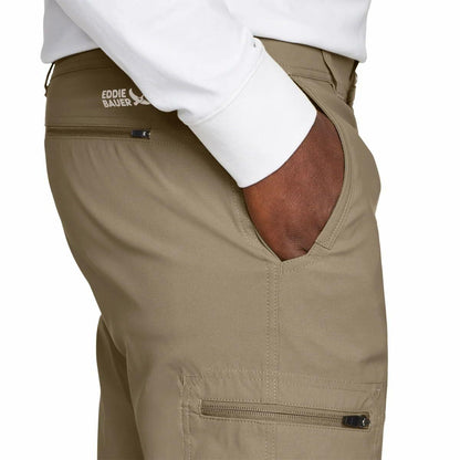 Eddie Bauer Men’s Fleece Lined Pants – Water Resistant, Lightweight Stretch Fabric, Zipper Pockets (Tan, 38Wx30L)