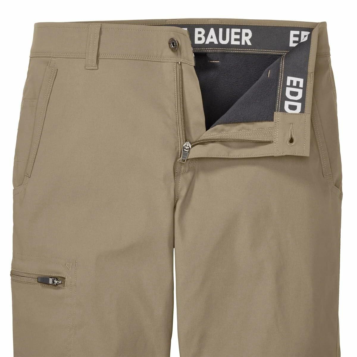 Eddie Bauer Men’s Fleece Lined Pants – Water Resistant, Lightweight Stretch Fabric, Zipper Pockets (Tan, 38Wx30L)