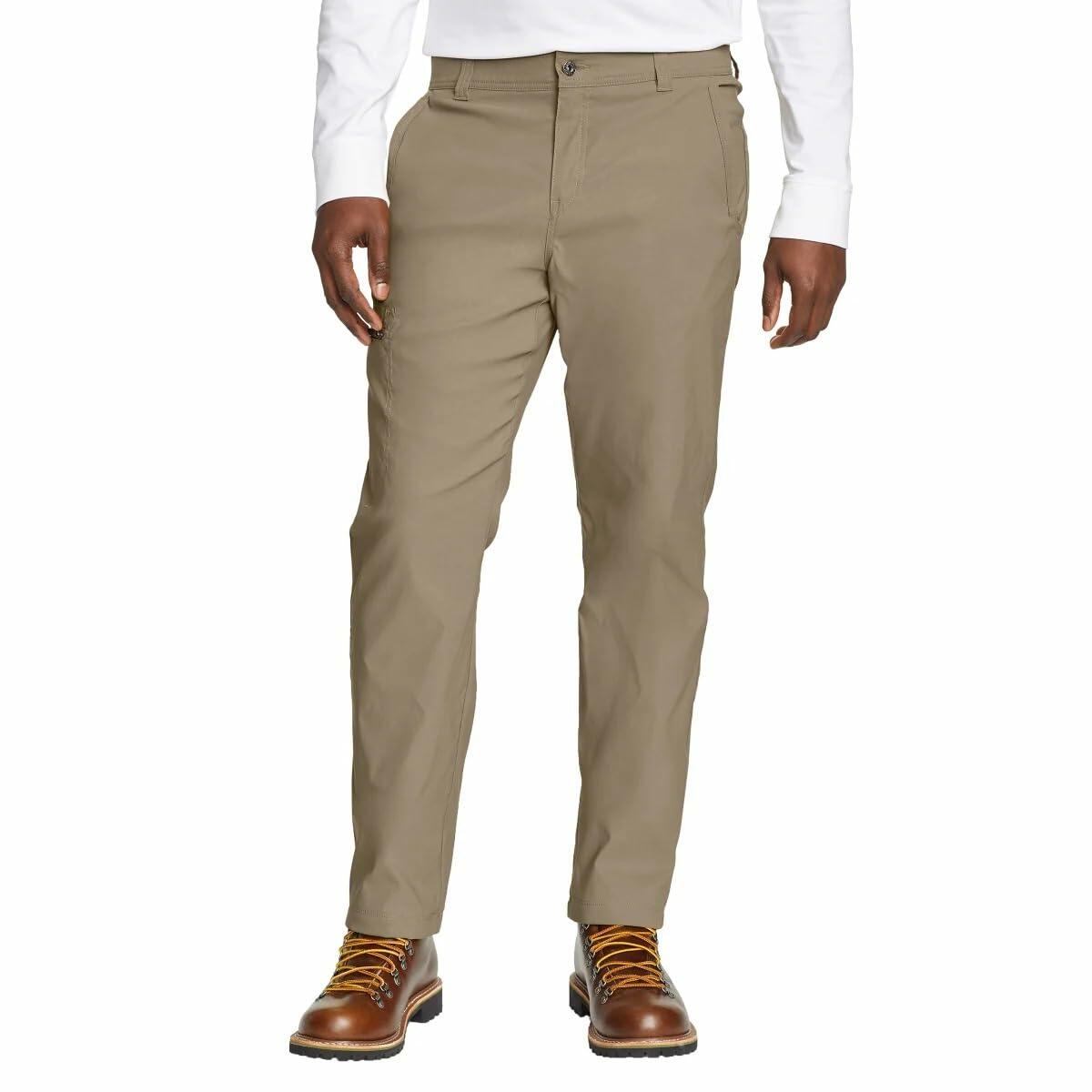 Eddie Bauer Men’s Fleece Lined Pants – Water Resistant, Lightweight Stretch Fabric, Zipper Pockets (Tan, 38Wx30L)