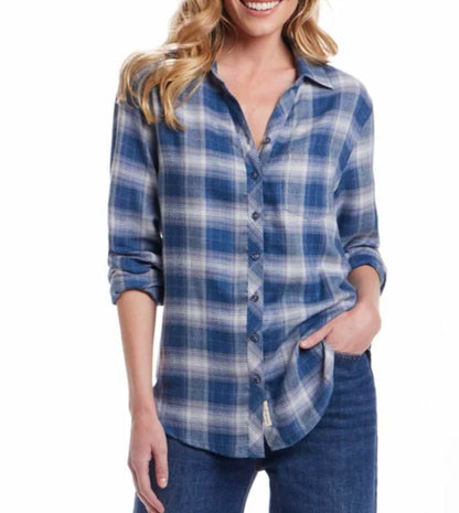 Weatherproof Vintage Women's Long Sleeve Button Down Flannel Shirt (US, Alpha, XX-Large, Regular, Regular, Blue)
