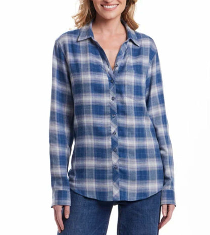 Weatherproof Vintage Women's Long Sleeve Button Down Flannel Shirt (US, Alpha, XX-Large, Regular, Regular, Blue)