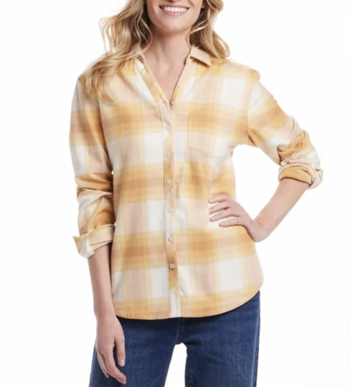 Weatherproof Vintage Women's Long Sleeve Button Down Flannel Shirt (US, Alpha, X-Large, Regular, Regular, Yellow)