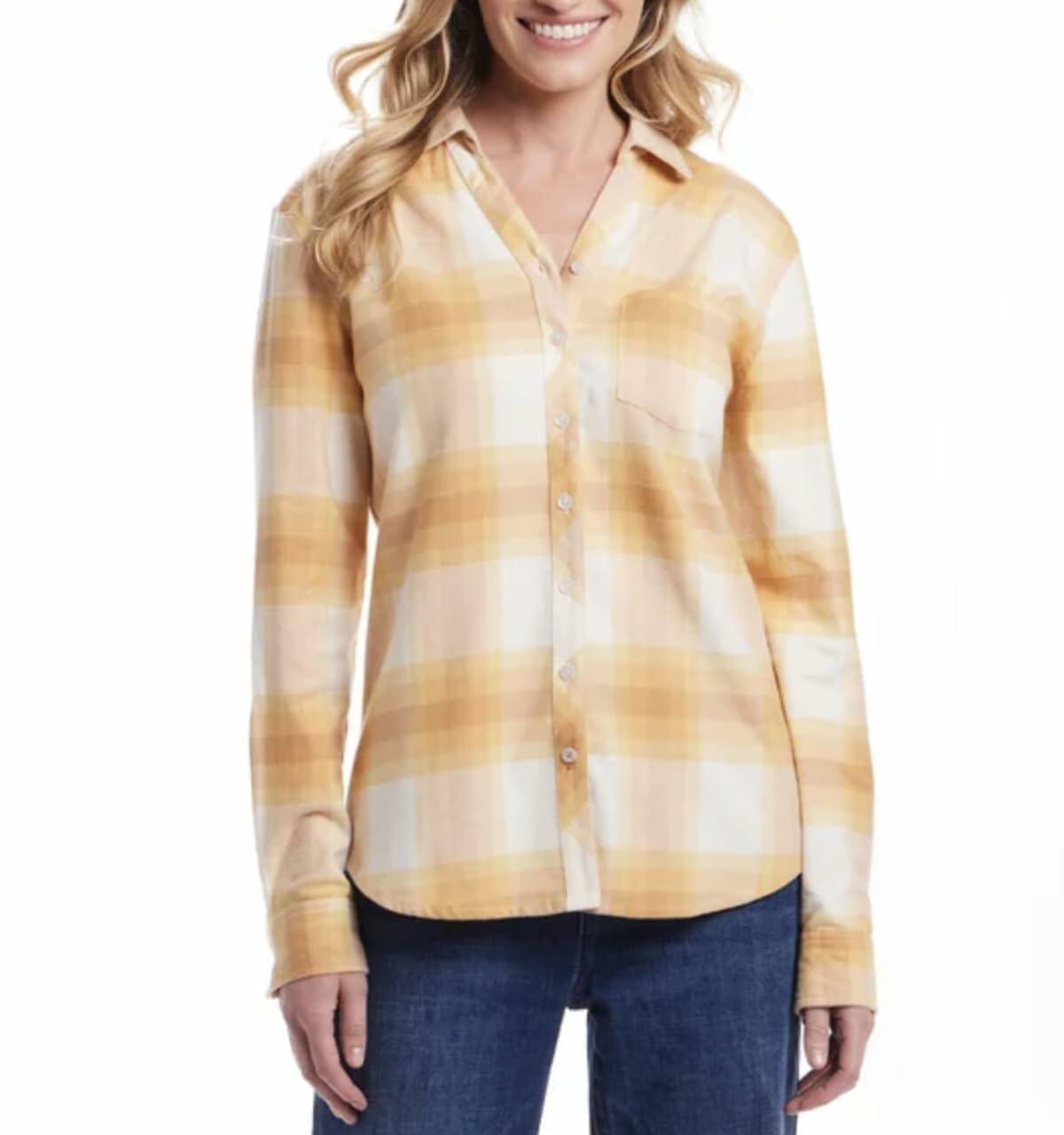 Weatherproof Vintage Women's Long Sleeve Button Down Flannel Shirt (US, Alpha, X-Large, Regular, Regular, Yellow)
