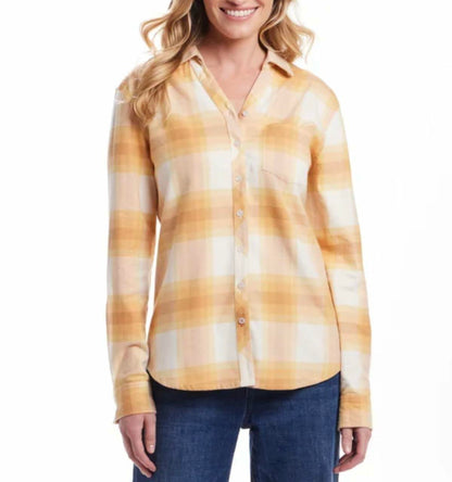 Weatherproof Vintage Women's Long Sleeve Button Down Flannel Shirt (US, Alpha, X-Large, Regular, Regular, Yellow)