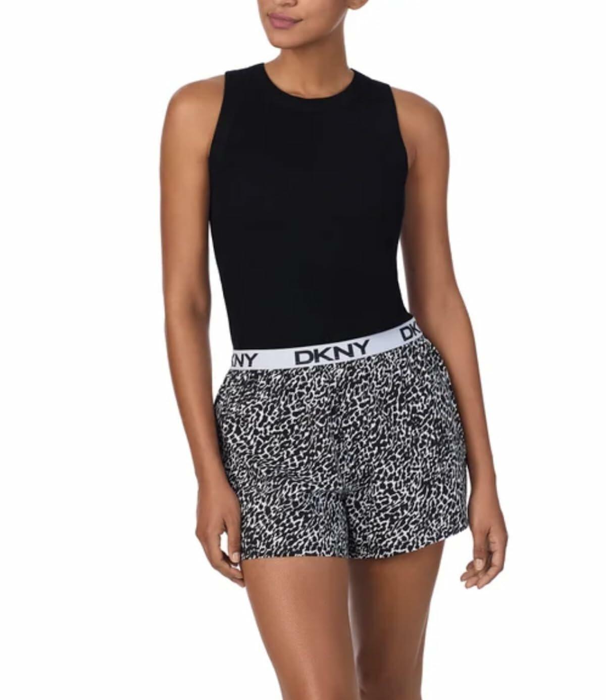 DKNY Women's 2 Piece Outfit Clothing Set - Tank Top & Short (Black Animal Print, X-Large)