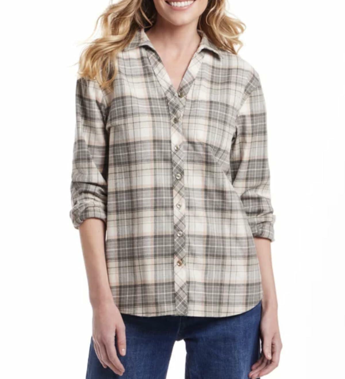 Weatherproof Vintage Women's Long Sleeve Button Down Flannel Shirt (US, Alpha, XX-Large, Regular, Regular, Green)
