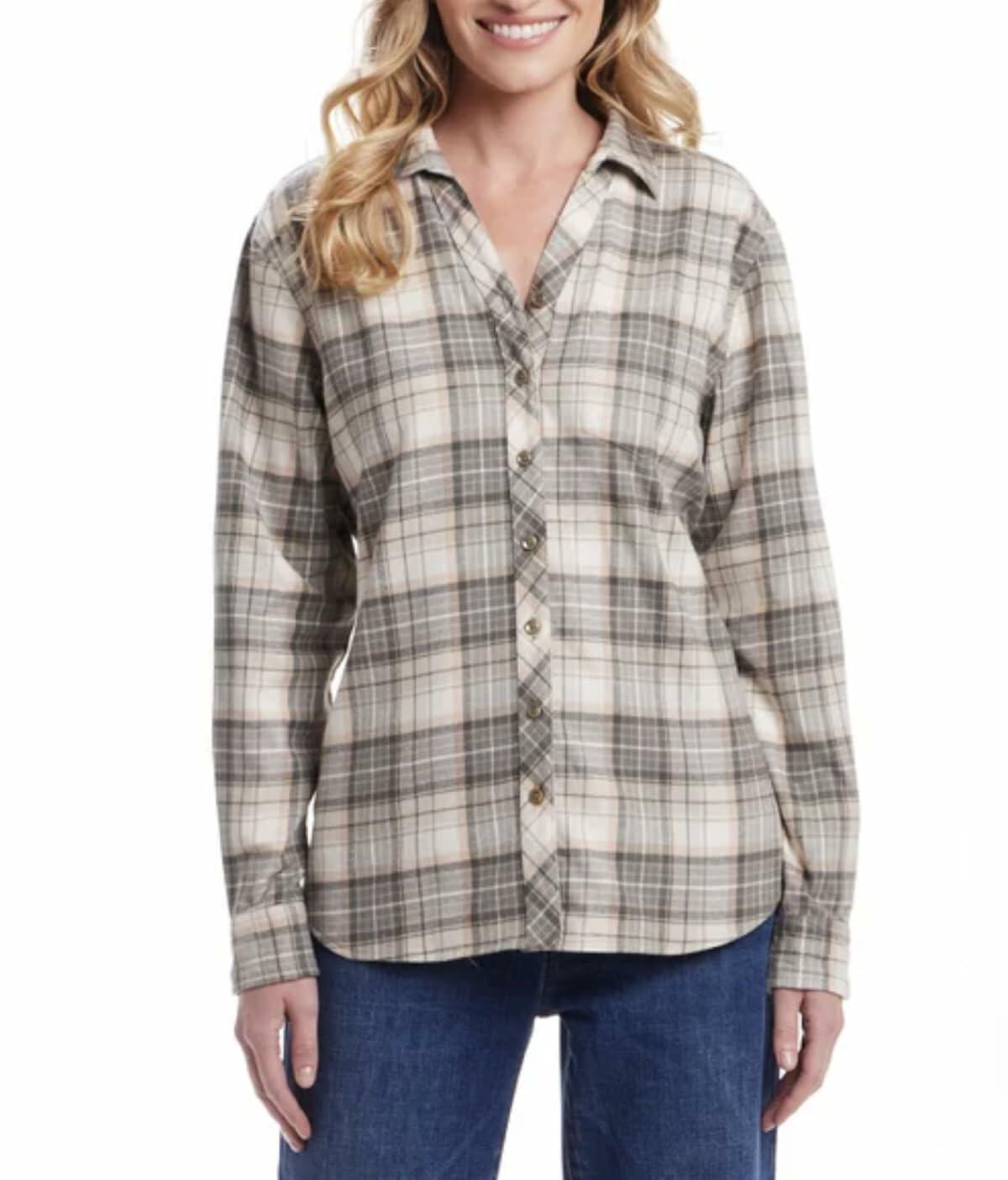 Weatherproof Vintage Women's Long Sleeve Button Down Flannel Shirt (US, Alpha, X-Large, Regular, Regular, Green)