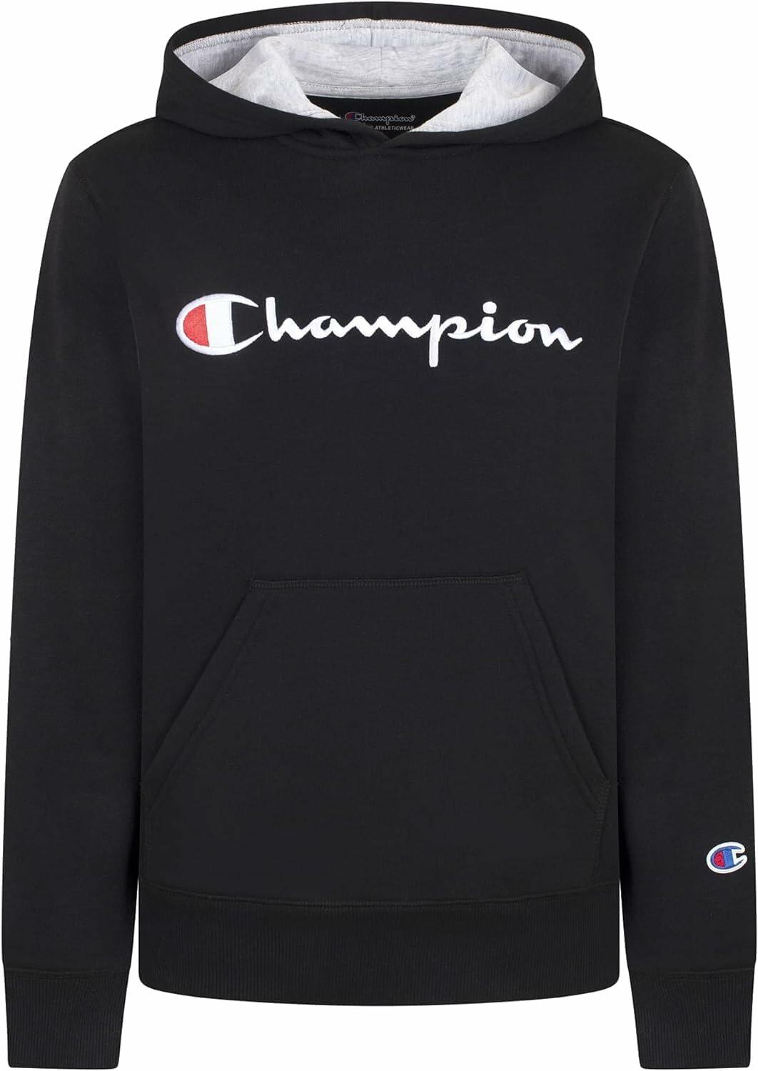 Champion Boys Hoodie for Kids Sweatshirt Fleece Youth Pullover With Hood (US, Alpha, Small, Regular, Black Signature)