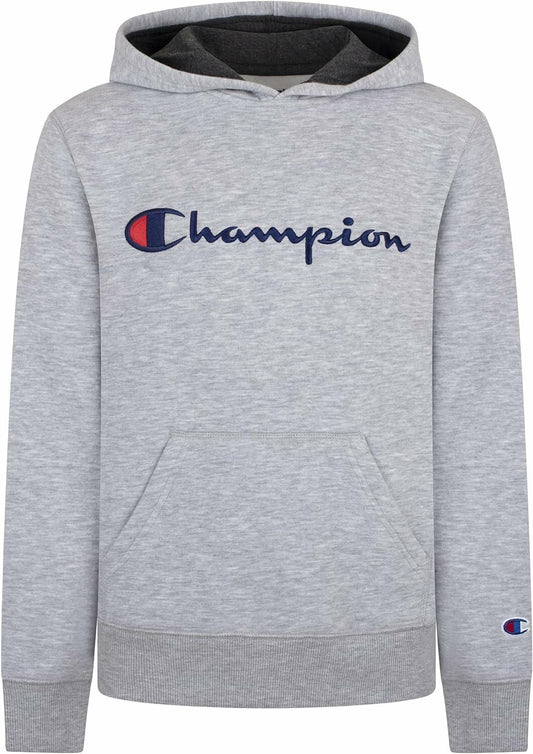 Champion Boys Hoodie for Kids Sweatshirt Fleece Youth Pullover With Hood (US, Alpha, Medium, Regular, Grey Signature)
