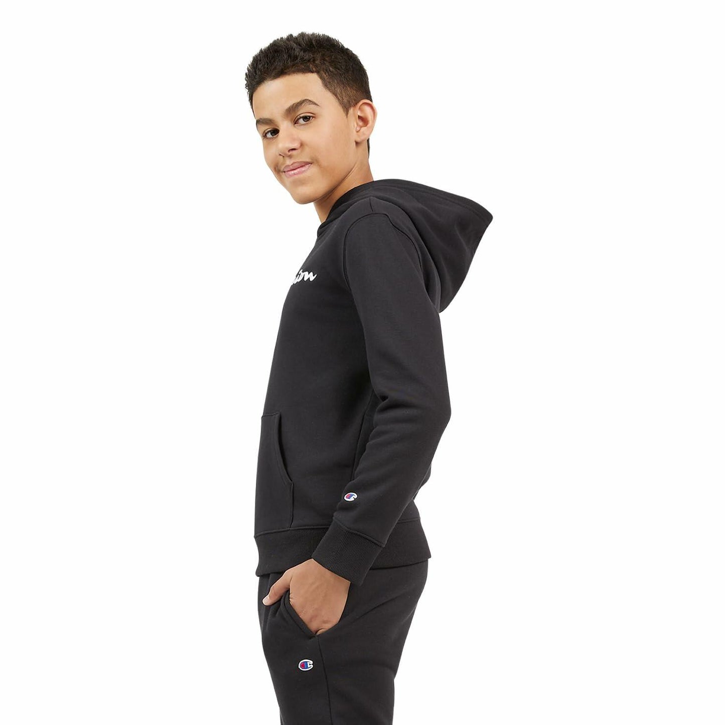Champion Boys Hoodie for Kids Sweatshirt Fleece Youth Pullover With Hood (US, Alpha, Small, Regular, Black Signature)