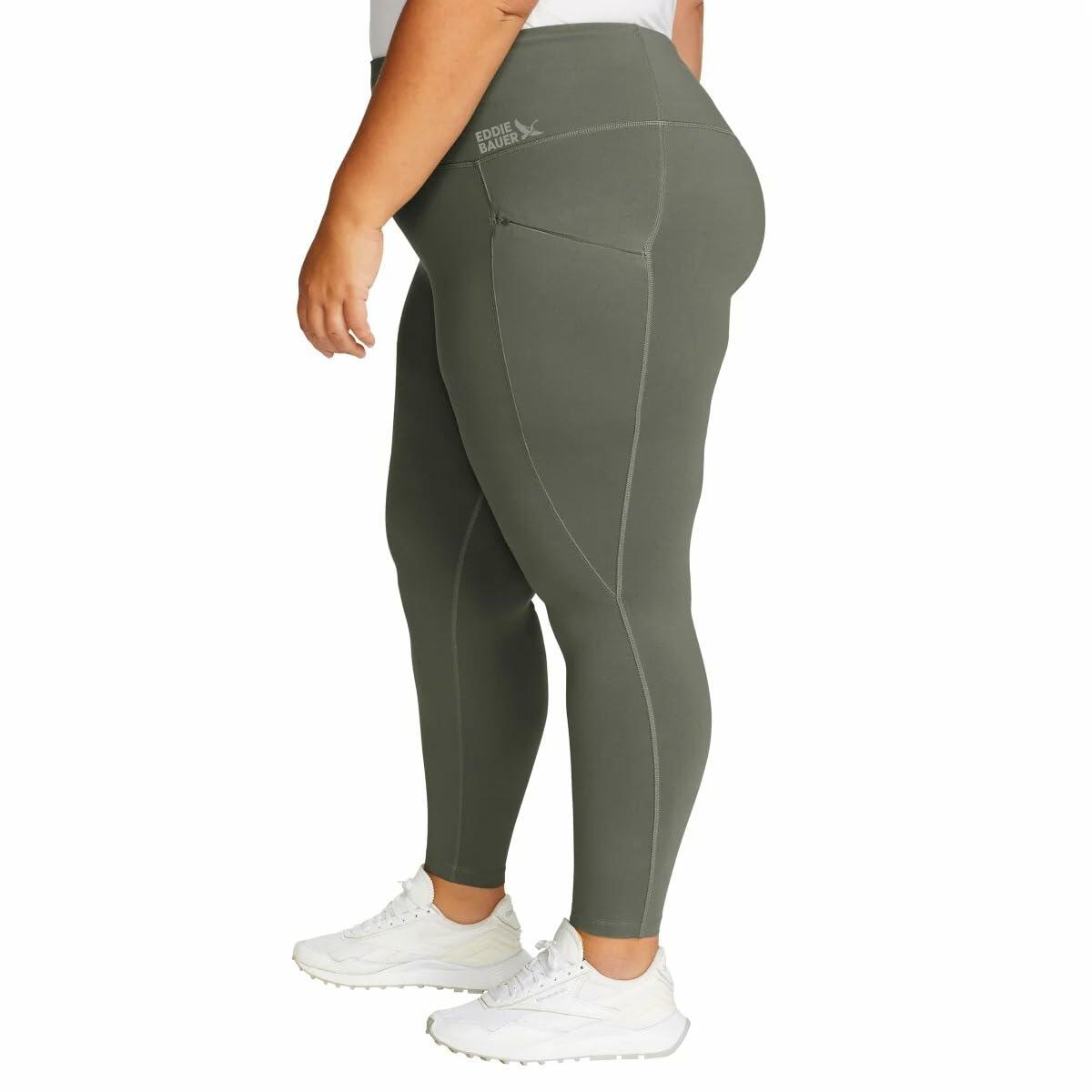 Eddie Bauer Women's Comfort Stretch Moisture Wicking Trail Legging Tight with Pockets (US, Alpha, X-Large, Regular, Regular, Green)