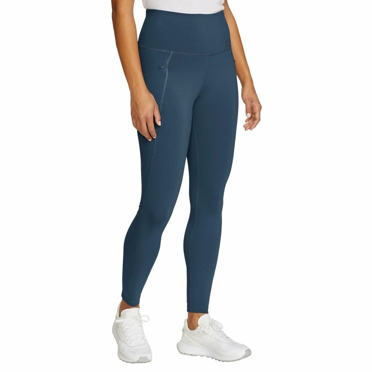Eddie Bauer Women's Comfort Stretch Moisture Wicking Trail Legging Tight with Pockets (US, Alpha, X-Large, Regular, Regular, Blue)