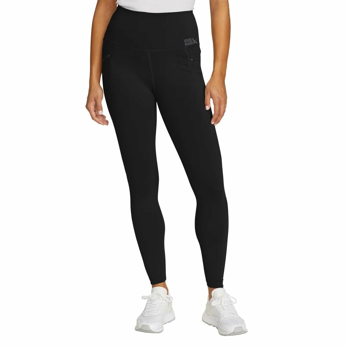 Eddie Bauer Women's Comfort Stretch Moisture Wicking Trail Legging Tight with Pockets (US, Alpha, X-Large, Regular, Regular, Black)