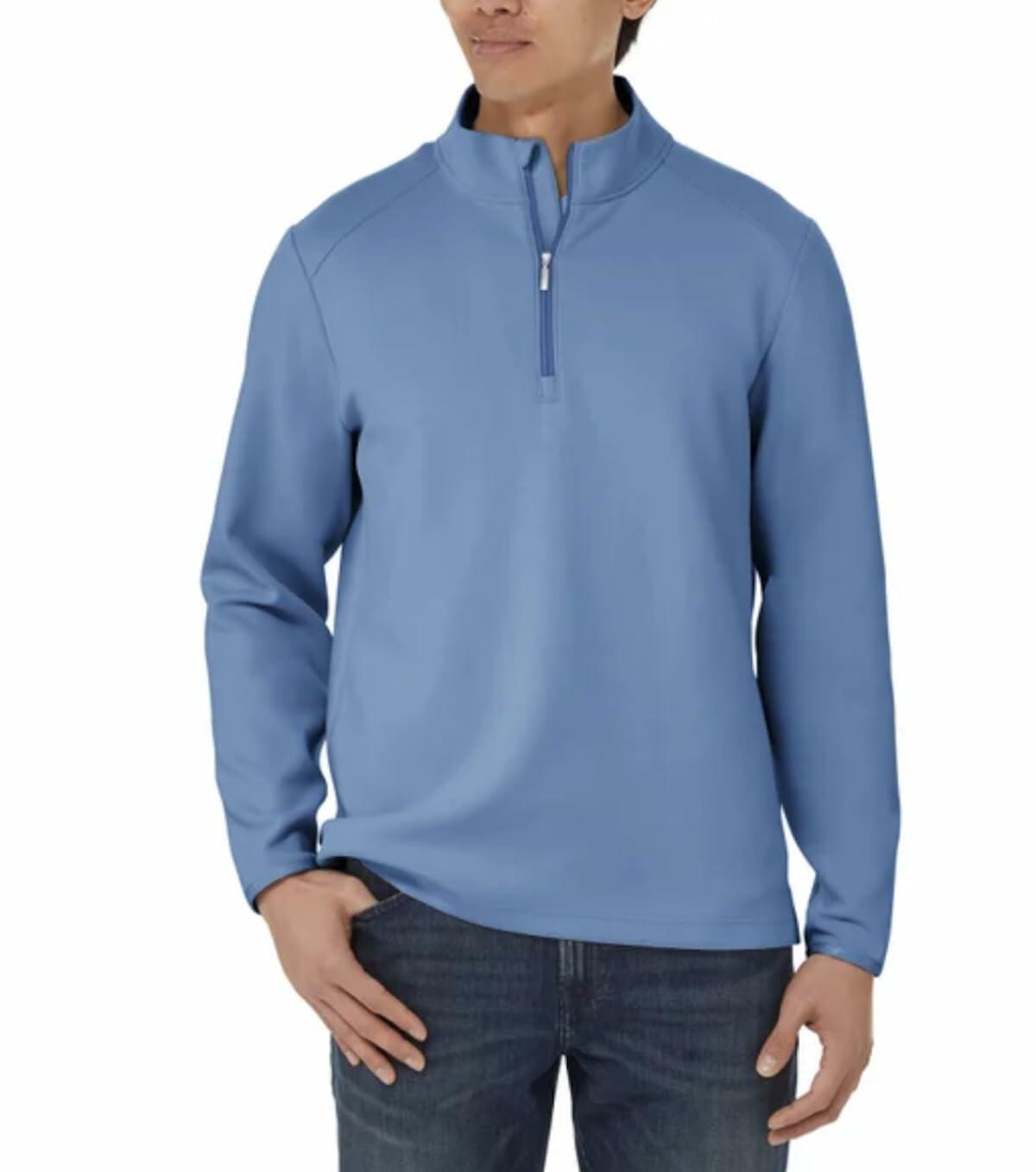 KIRKLAND Signature Men's UPF 50+ Stretch 1/2 Zip Pullover (US, Alpha, Large, Regular, Regular, Blue)