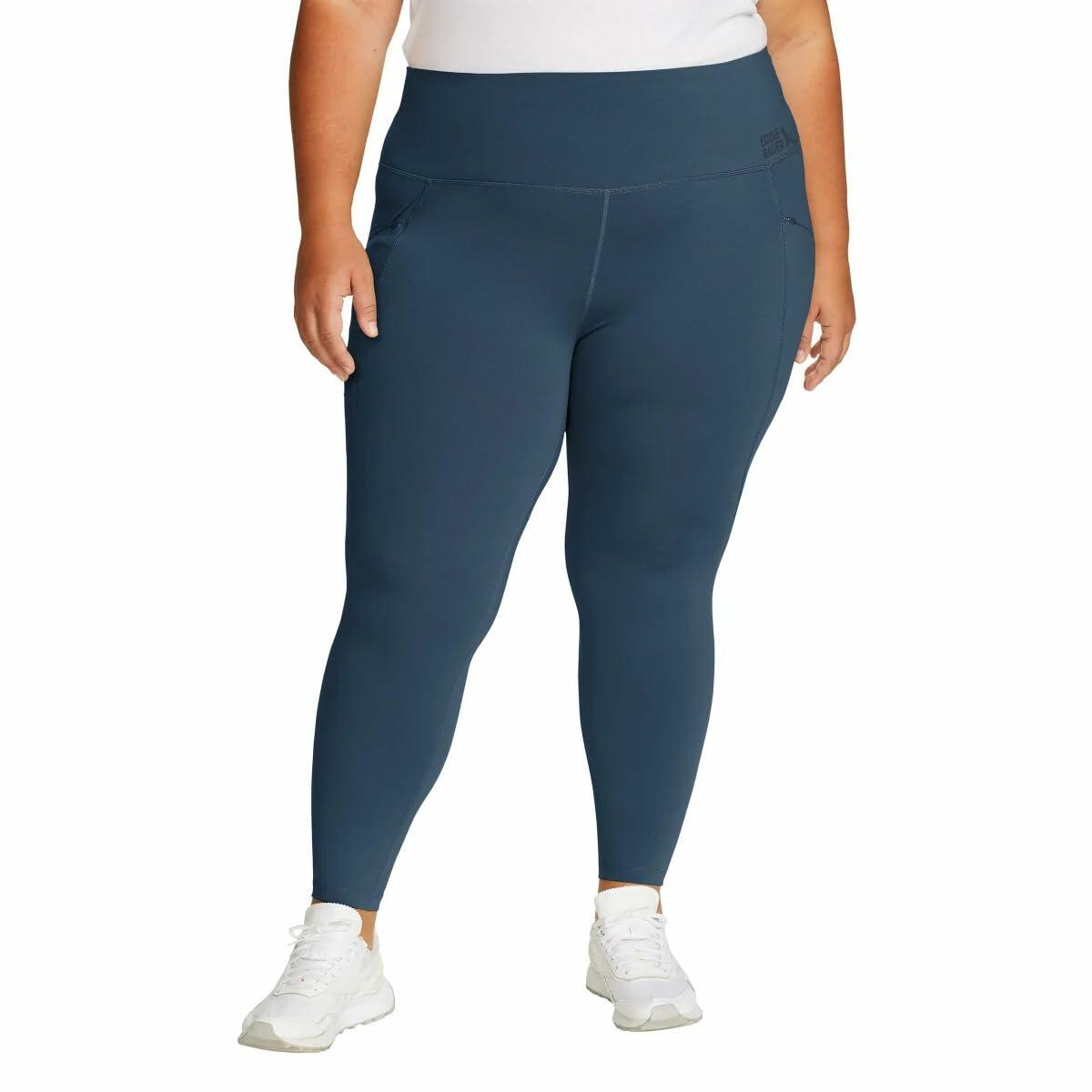 Eddie Bauer Women's Comfort Stretch Moisture Wicking Trail Legging Tight with Pockets (US, Alpha, X-Large, Regular, Regular, Blue)