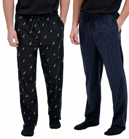 Nautica Men's 2 Pack Fleece Lounge Sleepwear Pajama Pants (Black (True Black/Maritime Navy), X-Large)