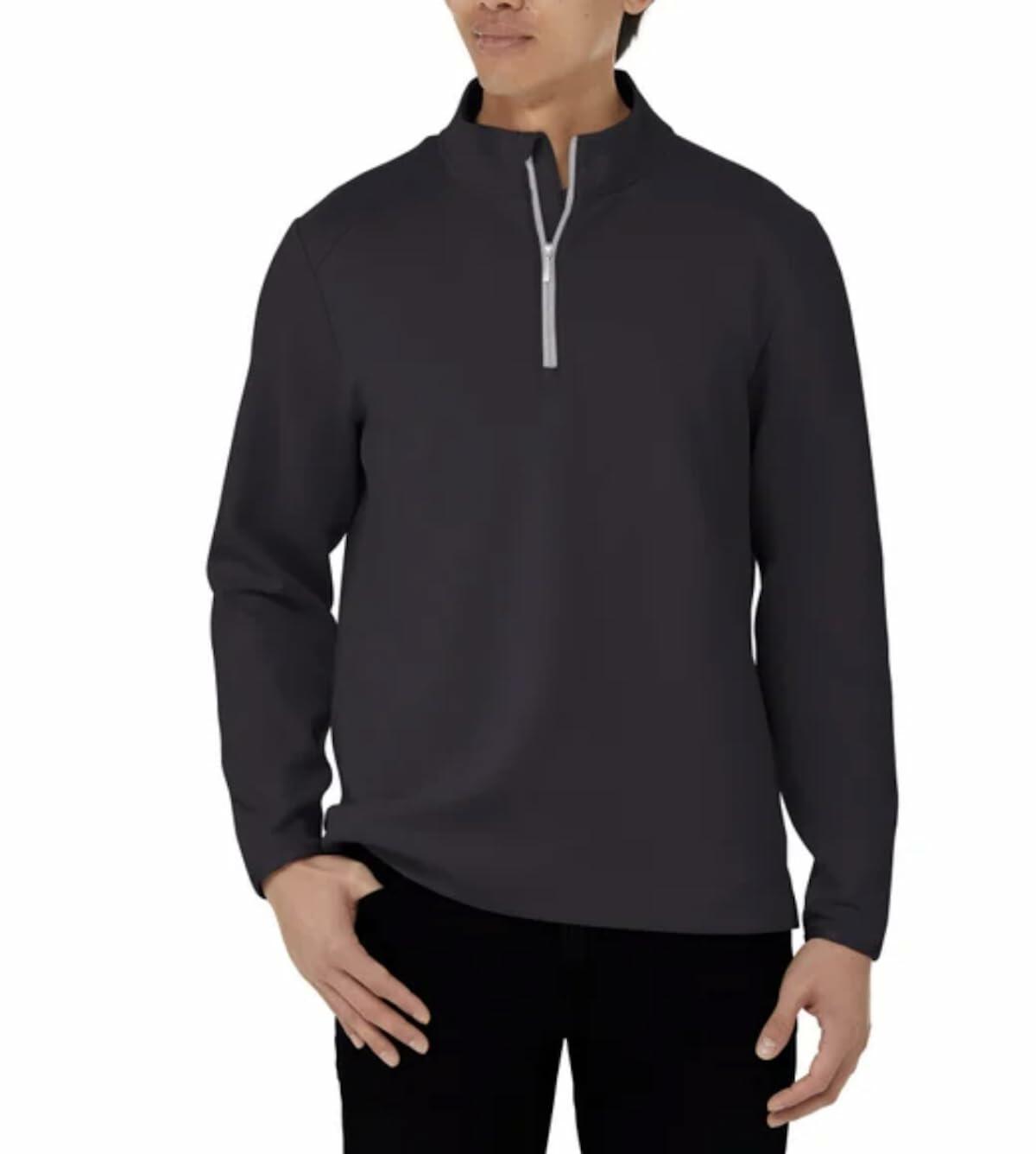 KIRKLAND Signature Men's UPF 50+ Stretch 1/2 Zip Pullover (US, Alpha, Large, Regular, Regular, Black)