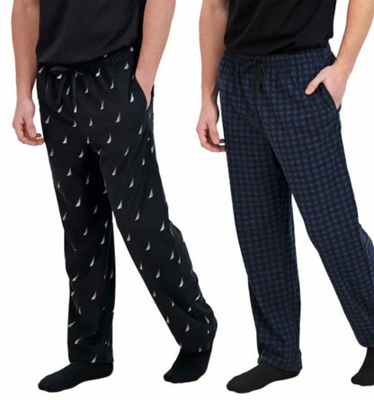 Nautica Men's 2 Pack Fleece Lounge Sleepwear Pajama Pants (Black (True Black/Maritime Navy), Large)