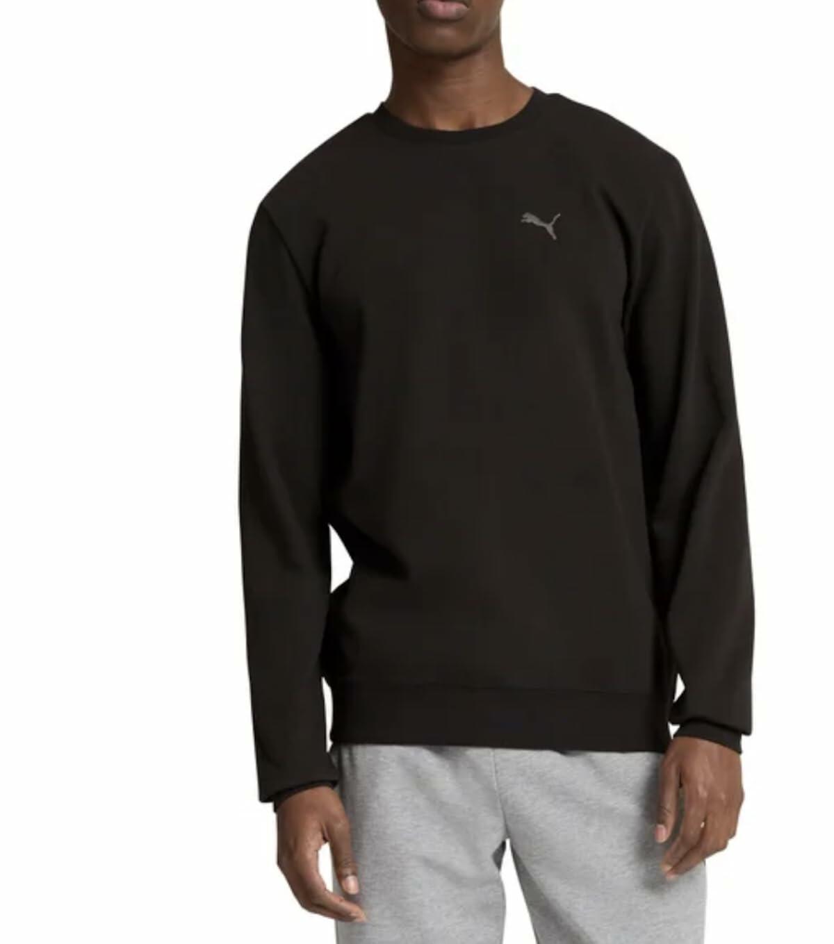 Puma Men's Long Sleeve Textured Crew Pullover Sweatshirt (US, Alpha, Small, Regular, Regular, Black)