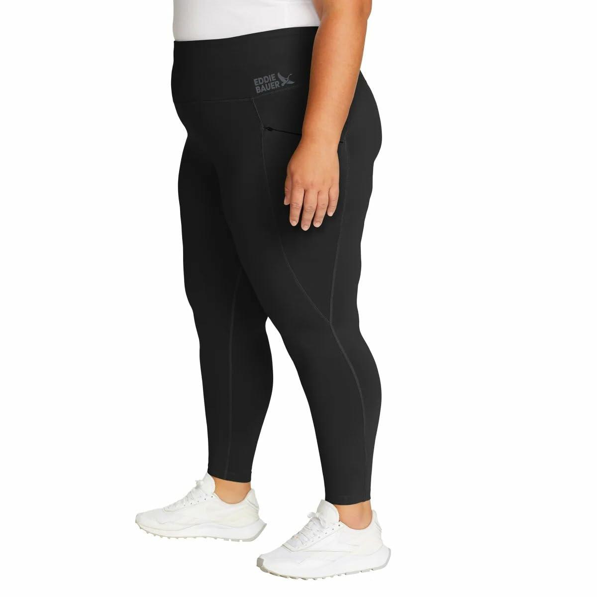 Eddie Bauer Women's Comfort Stretch Moisture Wicking Trail Legging Tight with Pockets (US, Alpha, Small, Regular, Regular, Black)