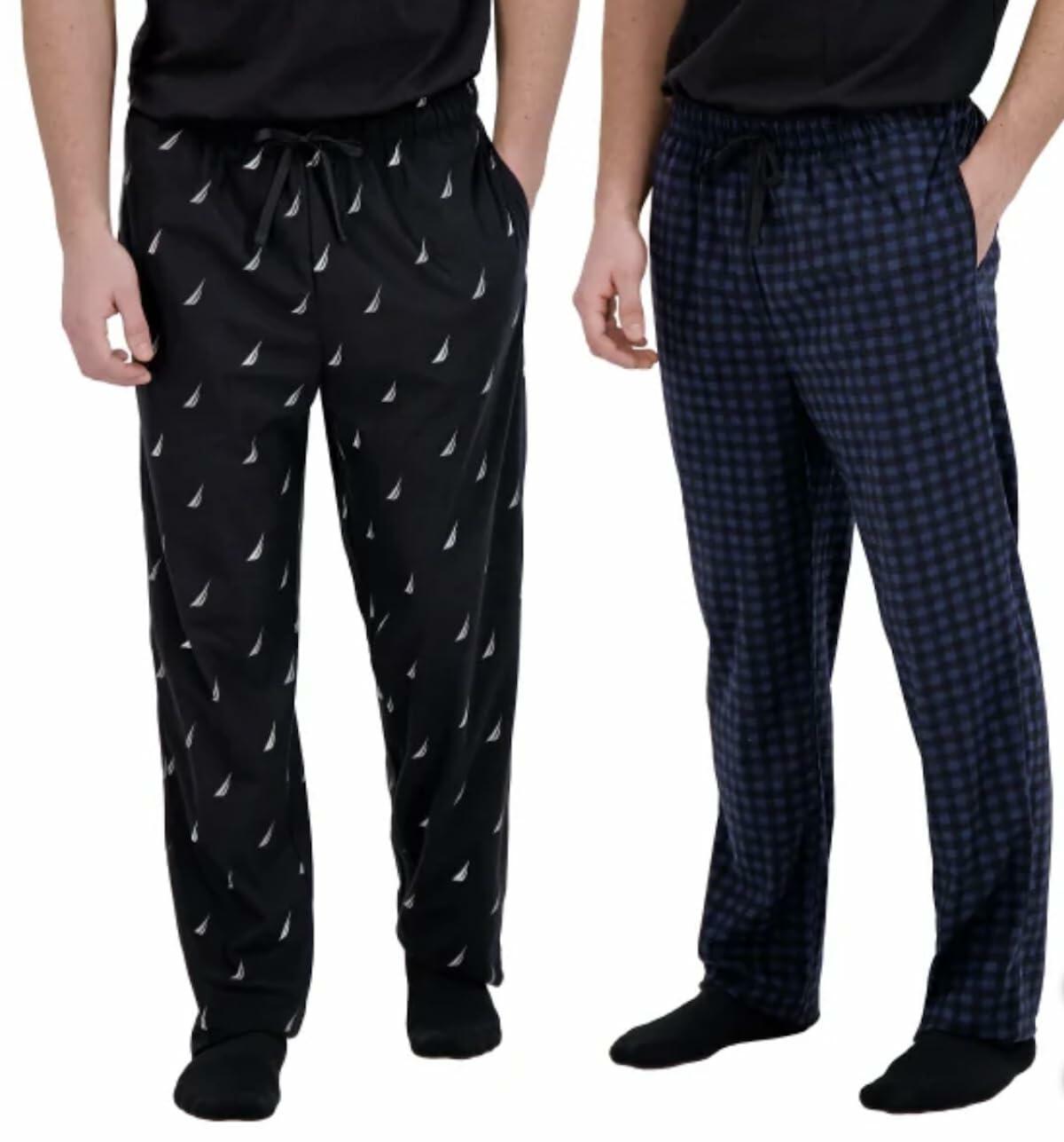 Nautica Men's 2 Pack Fleece Lounge Sleepwear Pajama Pants (Black (True Black/Maritime Navy), Large)