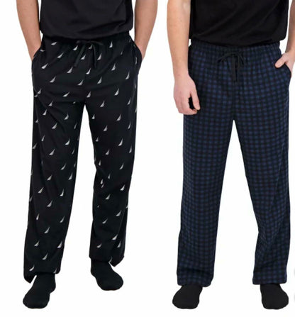 Nautica Men's 2 Pack Fleece Lounge Sleepwear Pajama Pants (Black (True Black/Maritime Navy), X-Large)