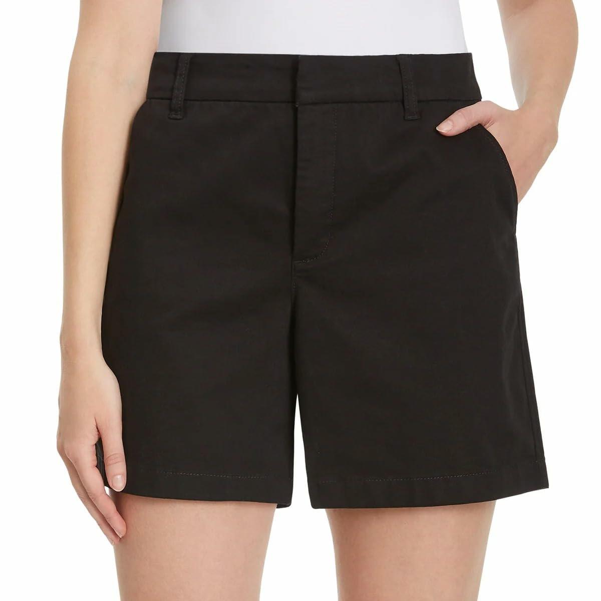 Gloria Vanderbilt Women High Rise Cotton Chino Shorts (Black, 10)