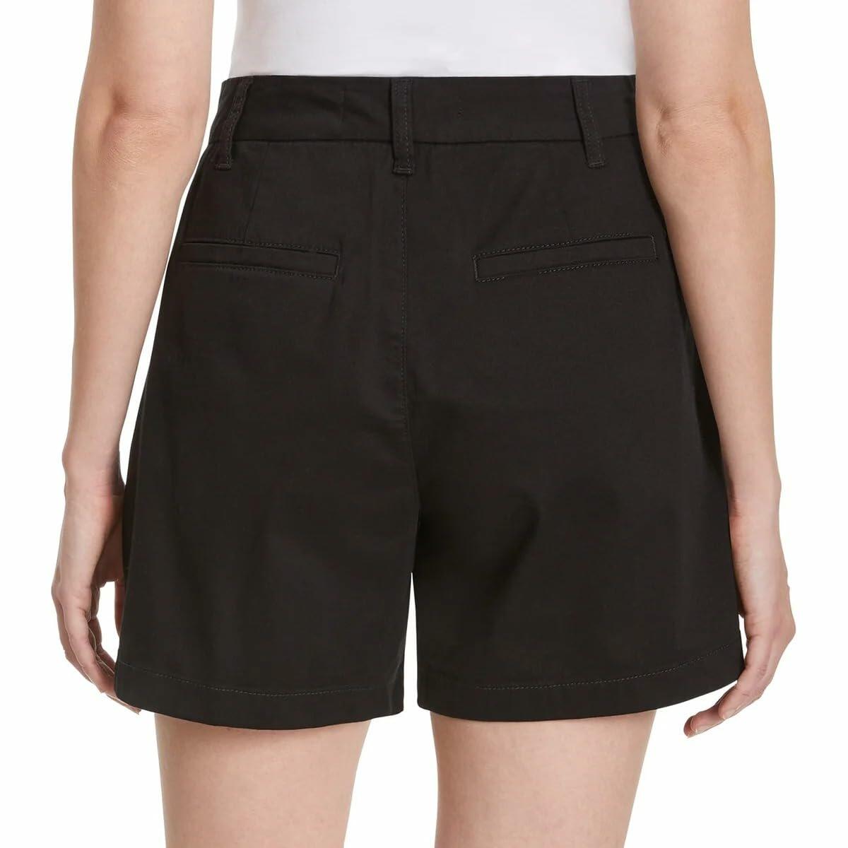 Gloria Vanderbilt Women High Rise Cotton Chino Shorts (Black, 10)