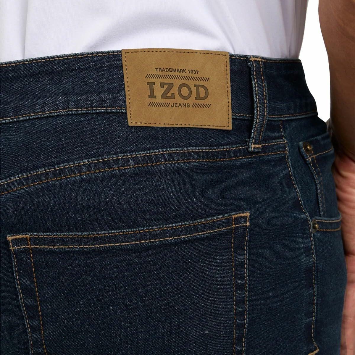 IZOD Men’s Straight Fit Classic 5-Pocket Style Jean (Dark Blue, 36W x 29L)