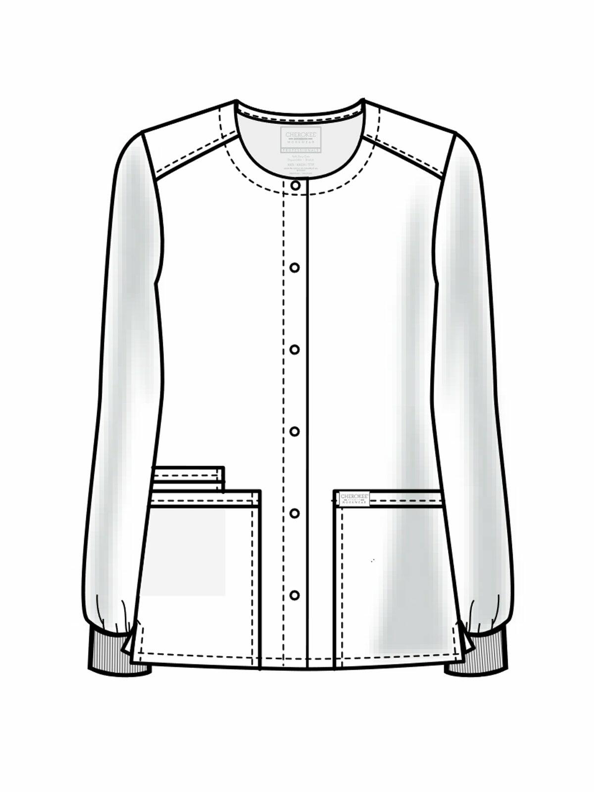 Cherokee Scrub for Women Snap Front Jacket with 3 Pockets, Fade Resistant, 2-Way Stretch, Soft & Durable Fabric - WW340, M, Grey