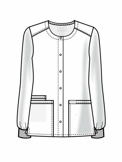 Cherokee Scrub for Women Snap Front Jacket with 3 Pockets, Fade Resistant, 2-Way Stretch, Soft & Durable Fabric - WW340, M, Grey