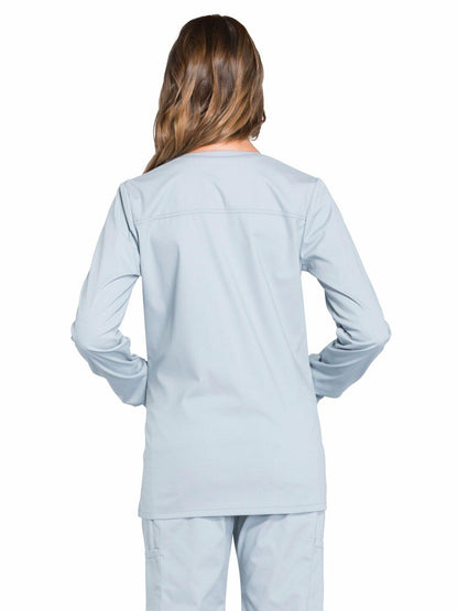 Cherokee Scrub for Women Snap Front Jacket with 3 Pockets, Fade Resistant, 2-Way Stretch, Soft & Durable Fabric - WW340, M, Grey