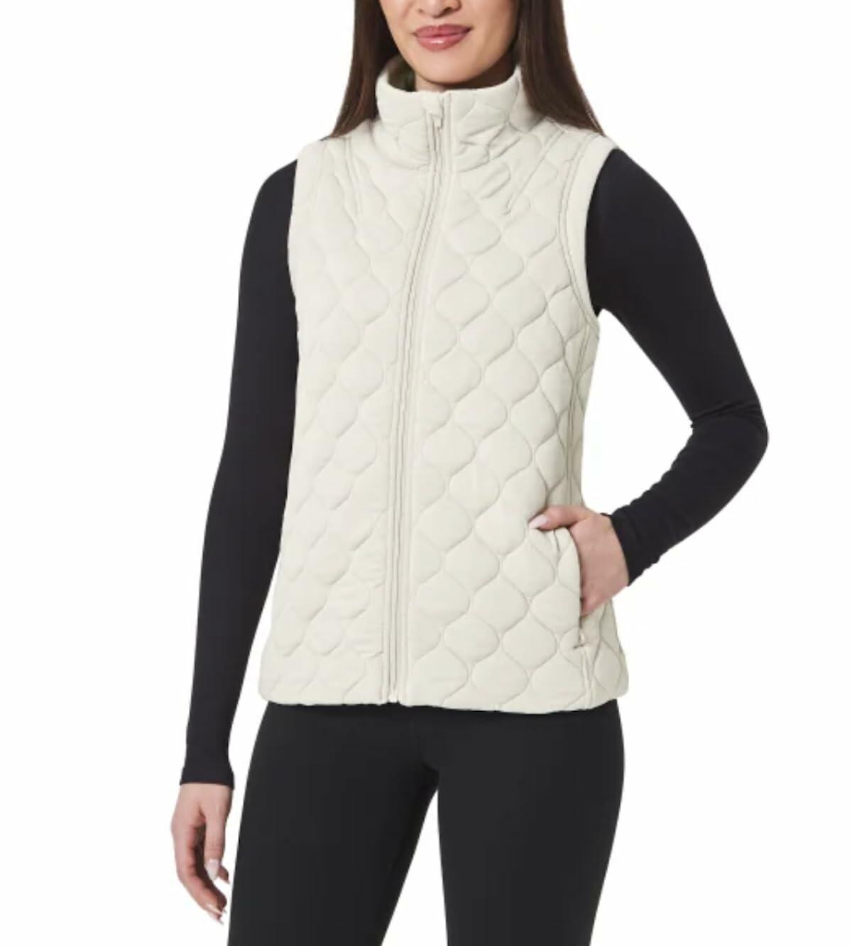 KIRKLAND Signature Women's Stretch Quilted Active Zip Up Vest (US, Alpha, XX-Large, Regular, Regular, Pumice Stone (Cream))