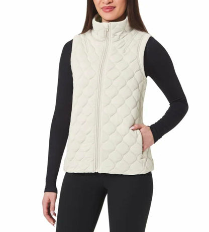 KIRKLAND Signature Women's Stretch Quilted Active Zip Up Vest (US, Alpha, XX-Large, Regular, Regular, Pumice Stone (Cream))