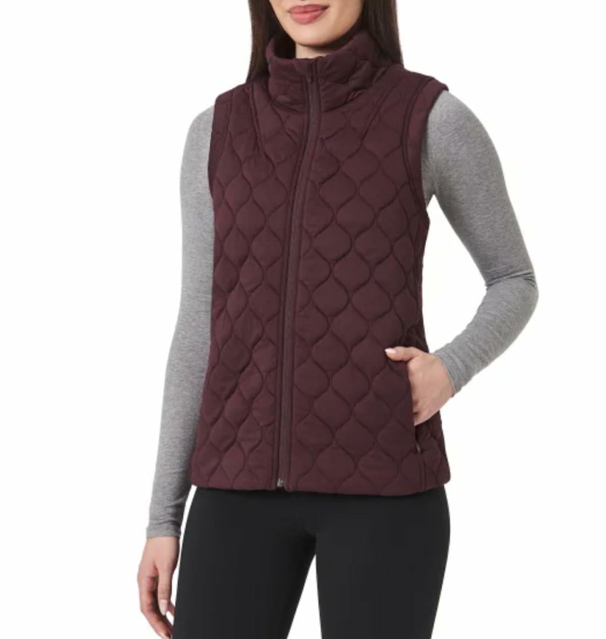 KIRKLAND Signature Women's Stretch Quilted Active Zip Up Vest (US, Alpha, X-Large, Regular, Regular, Wine (Purple))