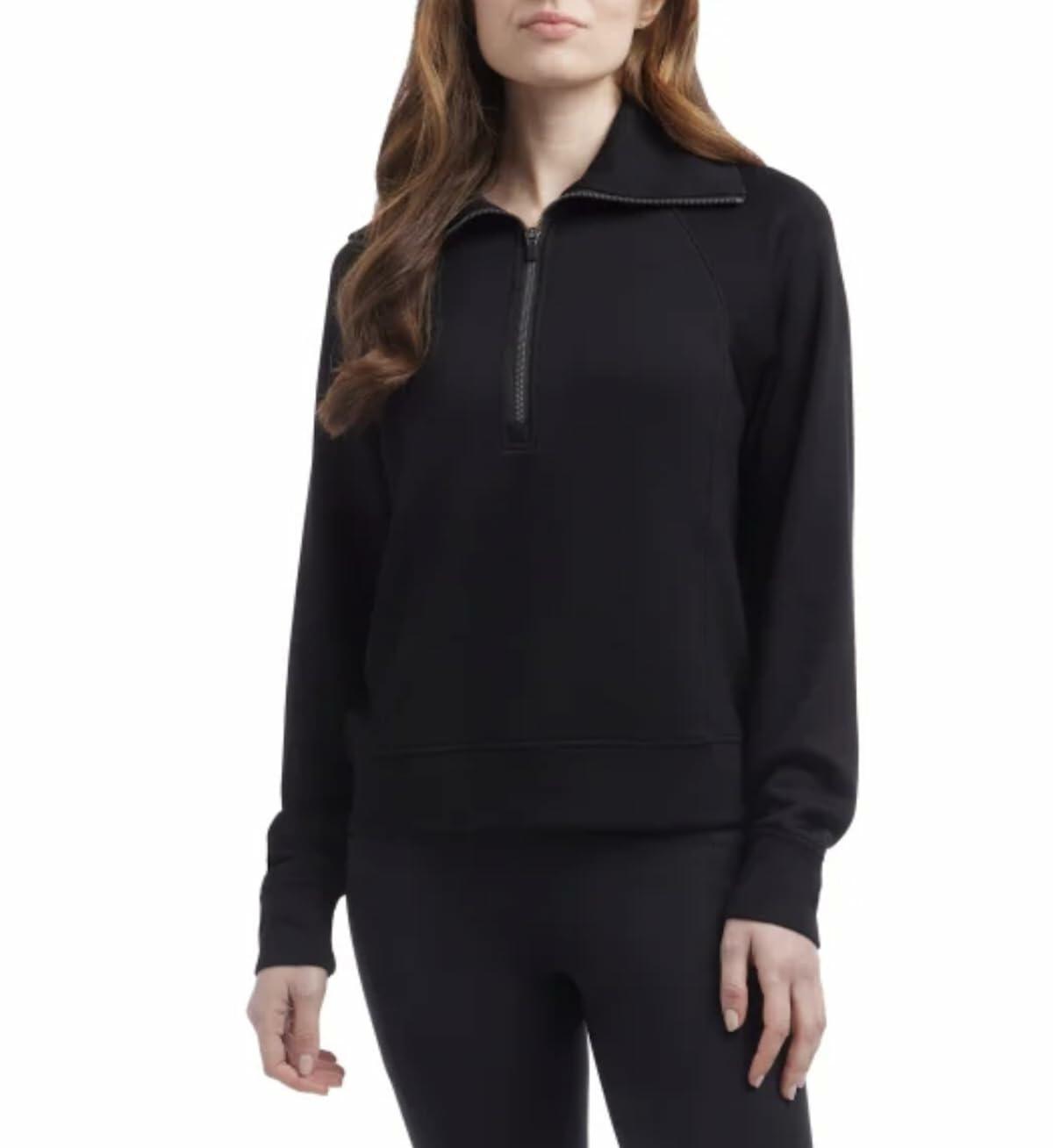 Danskin Women's Luxe Half Zip Pullover Top (US, Alpha, Small, Regular, Regular, Black Salt)