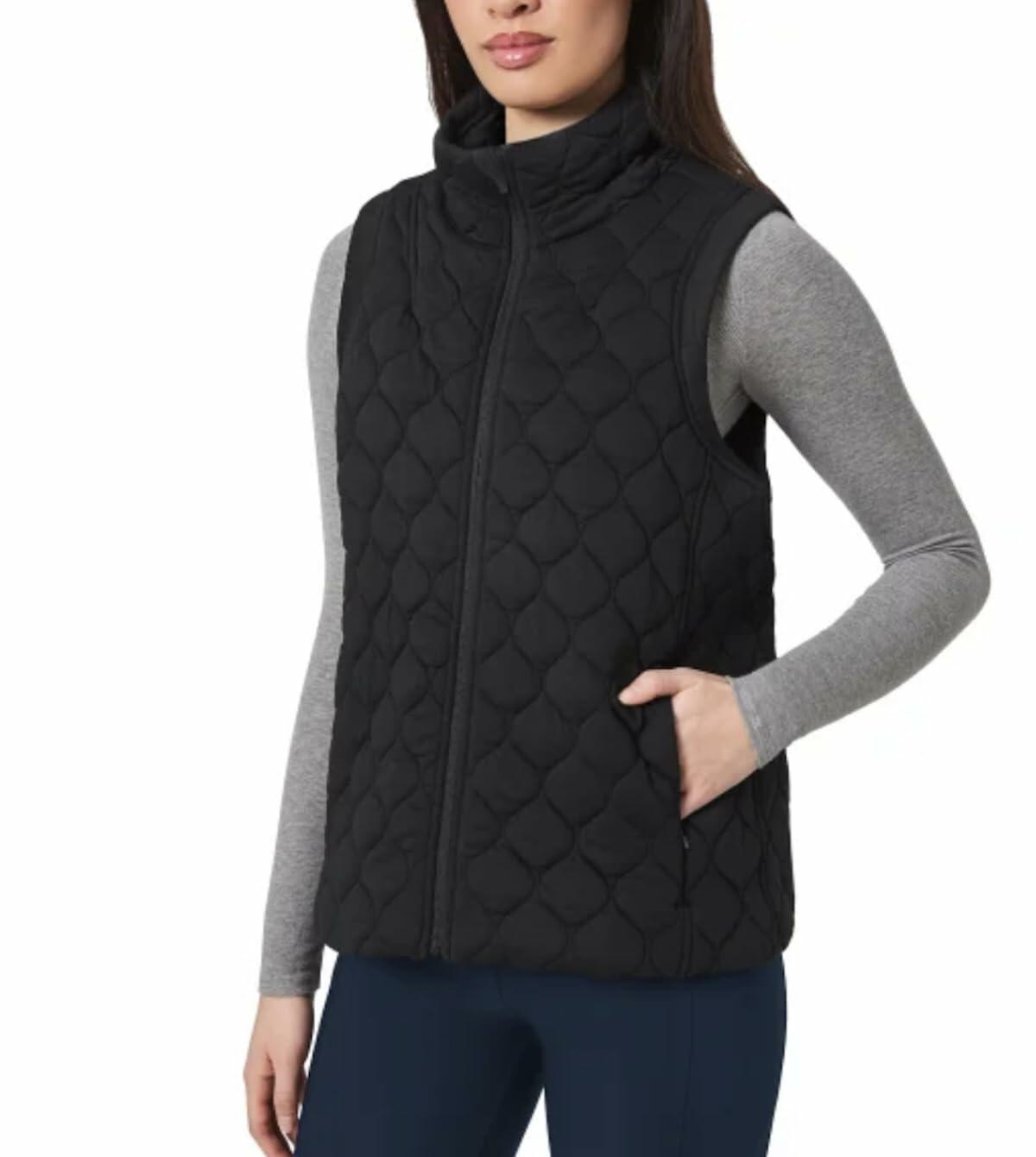 KIRKLAND Signature Women's Stretch Quilted Active Zip Up Vest (US, Alpha, XX-Large, Regular, Regular, Black)