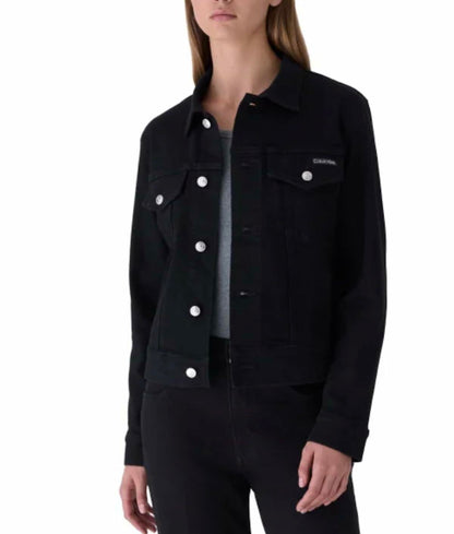 Calvin Klein Women's Long Sleeve Button Up Denim Classic Trucker Jacket (US, Alpha, X-Large, Regular, Regular, Black)