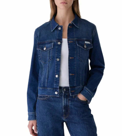 Calvin Klein Women's Long Sleeve Button Up Denim Classic Trucker Jacket (US, Alpha, X-Large, Regular, Regular, Storm Blue (Medium/Dark Denim))