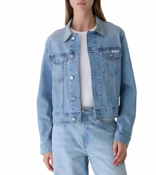 Calvin Klein Women's Long Sleeve Button Up Denim Classic Trucker Jacket (US, Alpha, XX-Large, Regular, Regular, Storm Blue (Medium/Dark Denim))