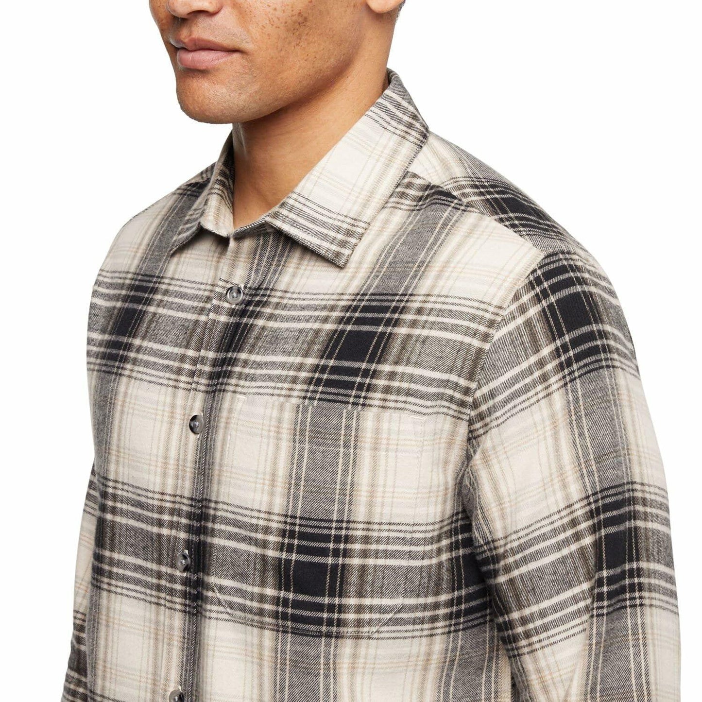 Eddie Bauer Men’s Classic Plaid Flannel Shirt – Long Sleeve, Button-Up (US, Alpha, Large, Regular, Regular, Cream)