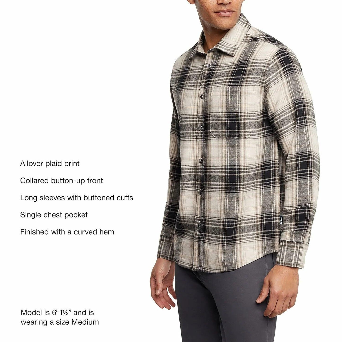 Eddie Bauer Men’s Classic Plaid Flannel Shirt – Long Sleeve, Button-Up (US, Alpha, Large, Regular, Regular, Cream)