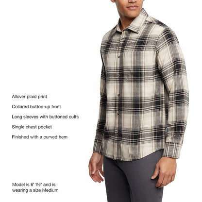 Eddie Bauer Men’s Classic Plaid Flannel Shirt – Long Sleeve, Button-Up (US, Alpha, Large, Regular, Regular, Cream)