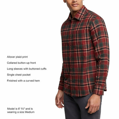Eddie Bauer Men’s Classic Plaid Flannel Shirt – Long Sleeve, Button-Up (US, Alpha, Large, Regular, Regular, Red)