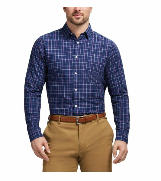 IZOD Men's Modern Fit Luxe Touch Twill Long Sleeve Button Down Shirt (US, Alpha, XX-Large, Regular, Regular, Dark Blue)